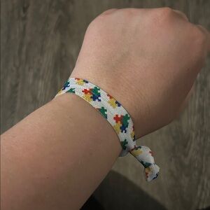 Kids Puzzle Piece Pattern Elastic Wristband - White Multicolor